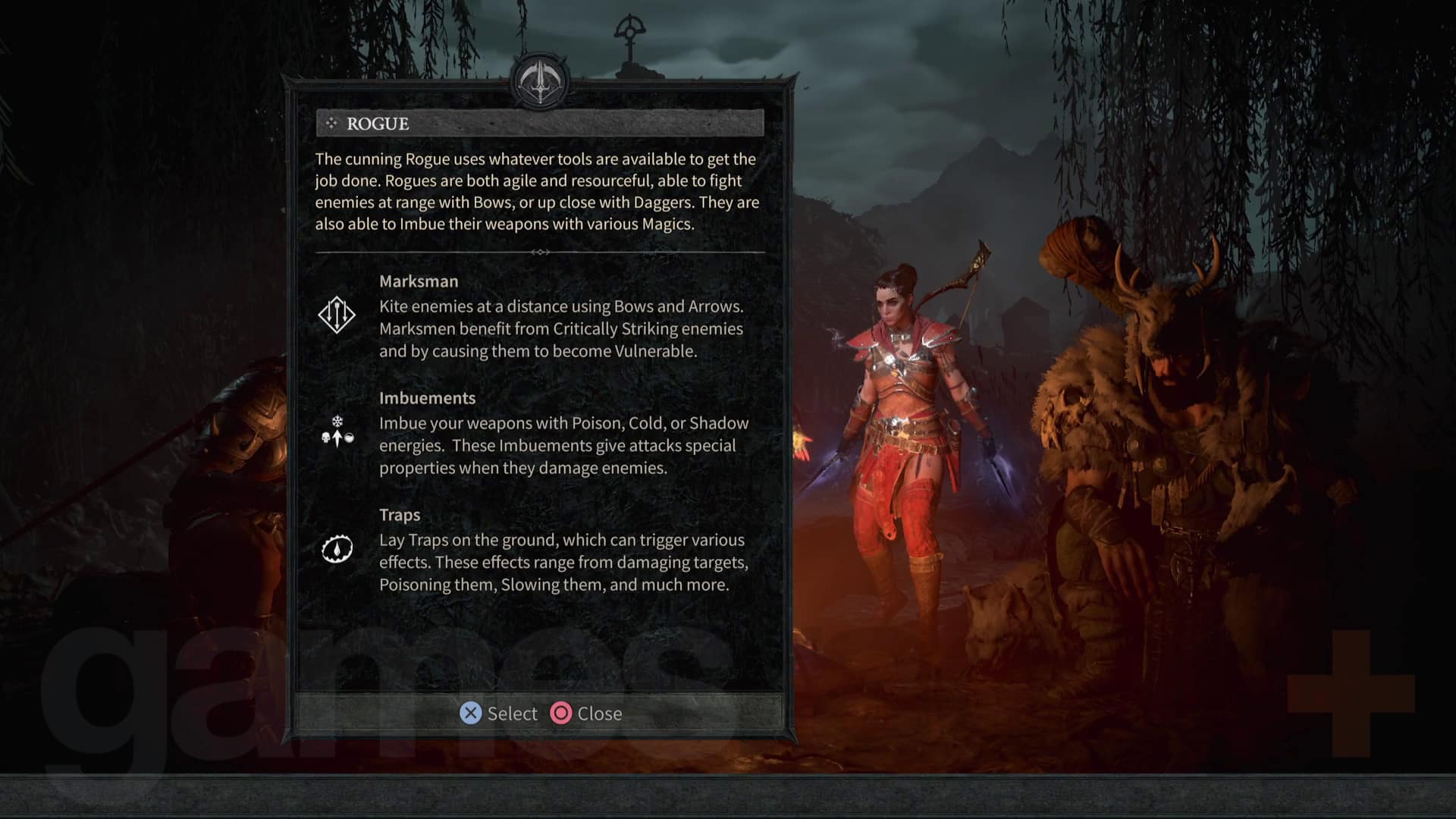Bloc de présentation des personnages de Diablo 4 Rogue