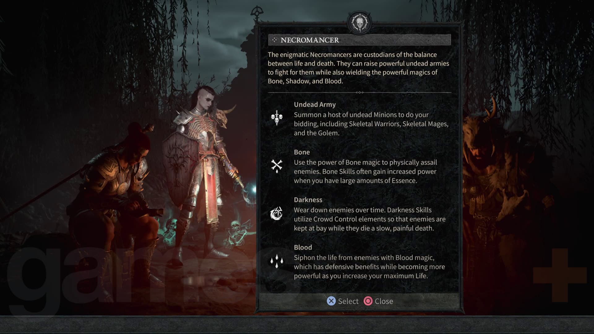 Bloc de texte de la classe Diablo 4 Necromancer expliquant les capacités de la classe