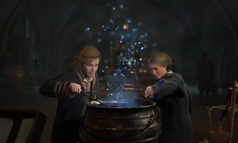 Hogwarts Legacy wizards brewing a potion
