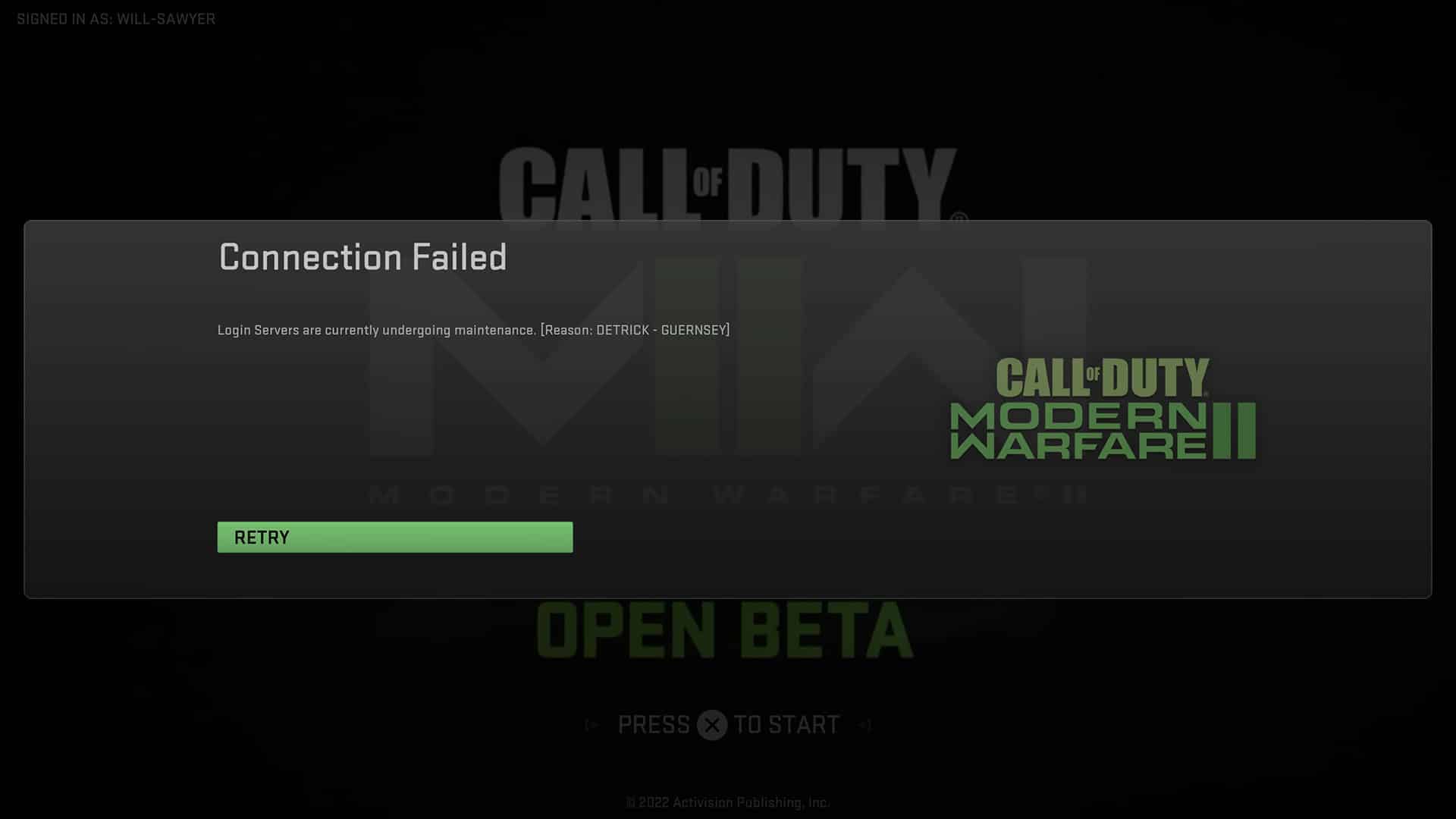 La connexion bêta multijoueur de Call of Duty Modern Warfare 2 a échoué lors de la maintenance du serveur de message d'erreur