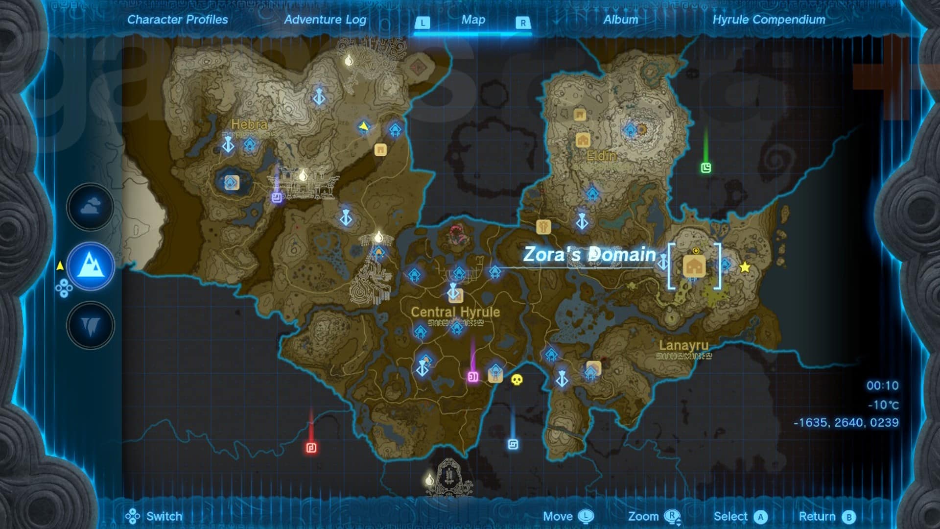 Zelda Tears of the Kingdom Hylian rice dans l'emplacement de la carte du domaine Zora