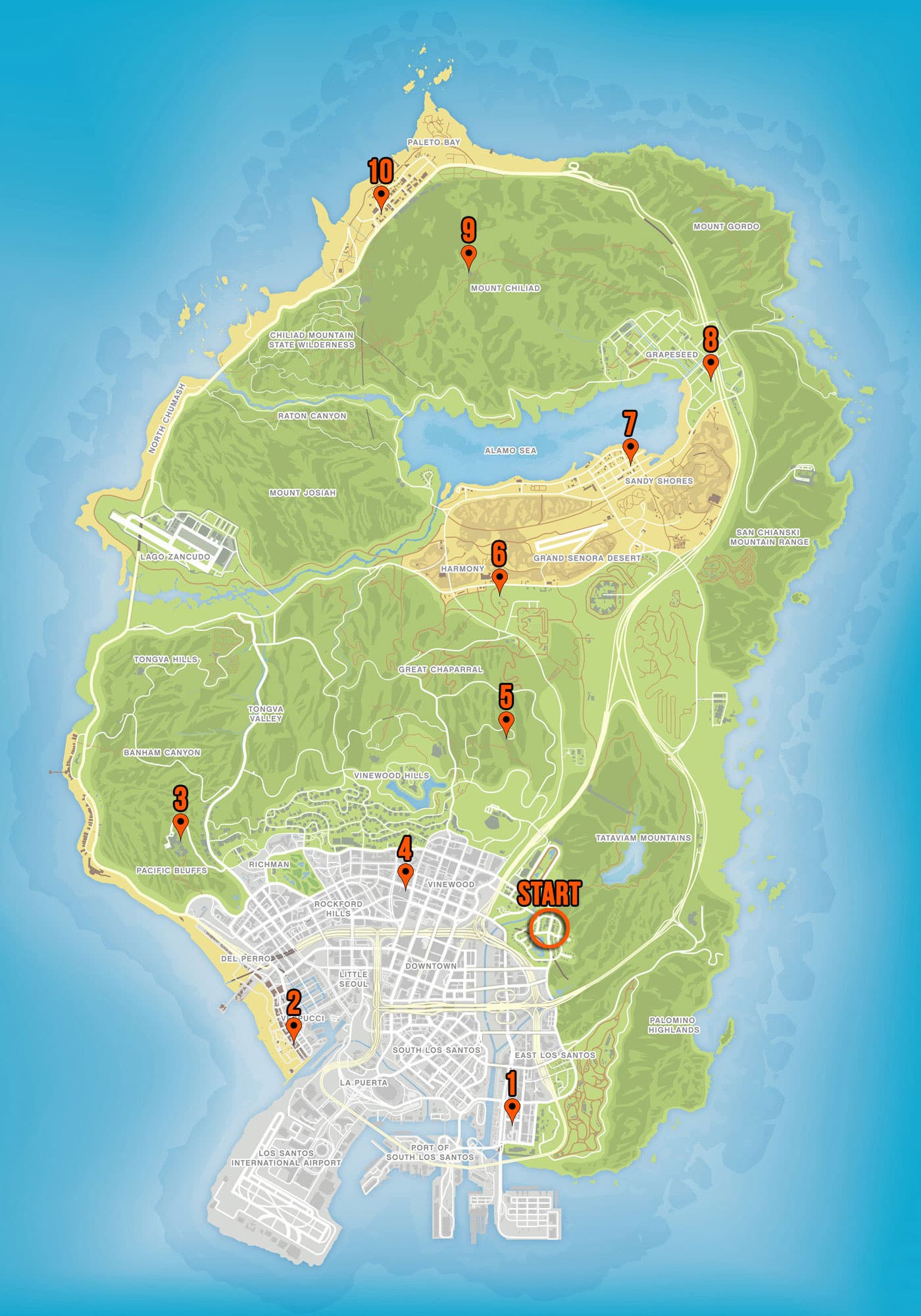 Carte des emplacements des antennes de GTA Online