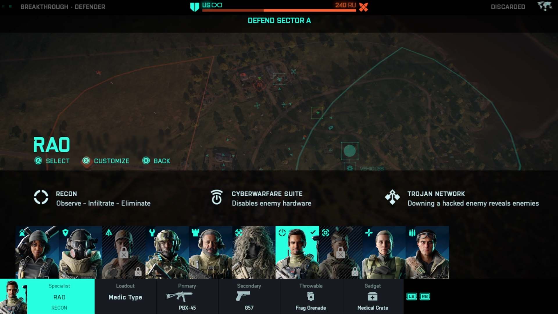 Battlefield 2042 dans l'écran de la carte de déploiement du jeu en choisissant la liste des spécialistes